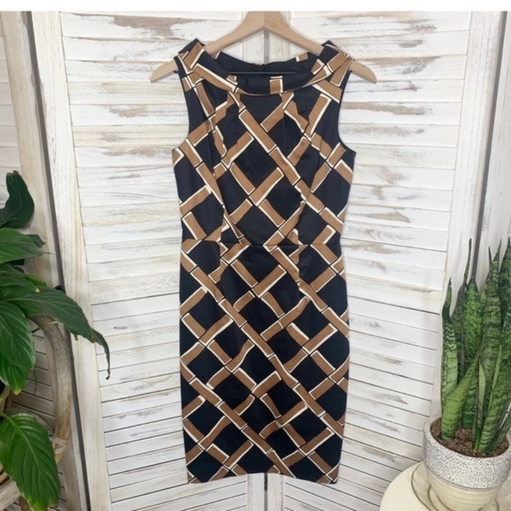 DAVID MEISTER Women's Basketweave Pattern Sleeveless Sheath Dress Black Brown  4